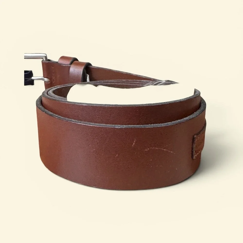 Polo Ralph Lauren Belt 38 Brown New‎ Leather Silver Roller Buckle Classic